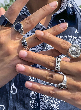 男士6件套d复古戒指套装 欧美夏季新款万圣节搞怪嘻哈风格指环组