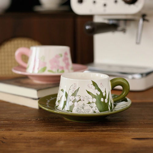 北欧复古下午茶咖啡杯碟套装办公室小众高级感家用拿铁杯牛奶杯 - 图0