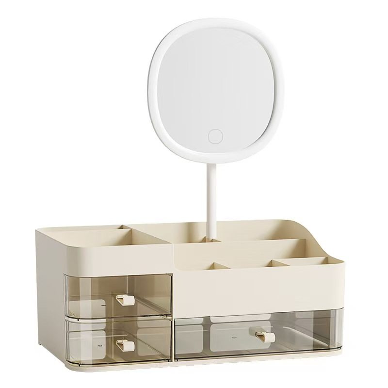 化妆品收纳盒桌面高级感带镜子一体梳妆台上护肤品置物架化妆箱柜,淘宝优惠券,粉丝福利购,淘宝优惠卷
