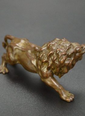 古玩黄铜实心袖珍工艺品黄铜狮子摆件茶宠仿古铜器工艺品迷你小号