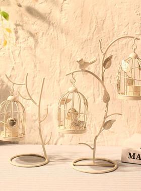跨境欧式烛台摆件树枝鸟笼烛台家居婚庆装饰品铁艺创意烛台摆件