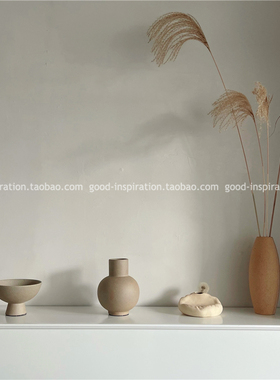 粗陶颗粒花瓶摆件碗 简约v侘寂艺术素色陶瓷家居装饰品插花复古