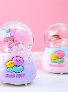 新款撑伞菇凉可爱女孩水晶球飘雪摆件闺蜜儿Y童生日礼物