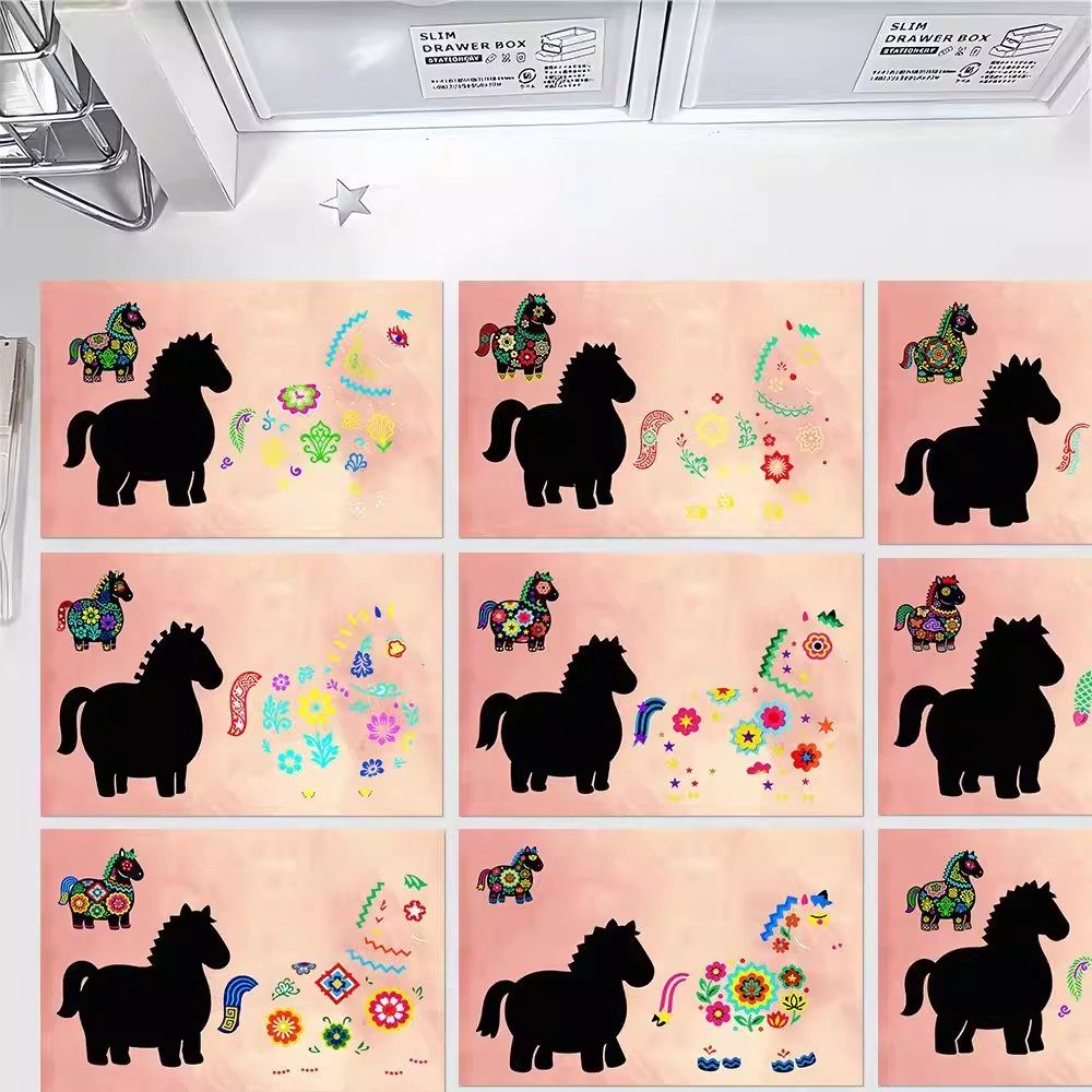 24张马年创意非遗剪纸拼图贴纸彩色小马趣味手工儿童玩具diy贴画,淘宝优惠券,粉丝福利购,淘宝优惠卷