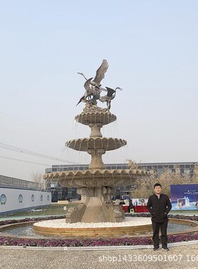 石雕喷泉流水石材喷泉黄锈喷泉石欧式水钵园林景观喷泉雕塑摆件