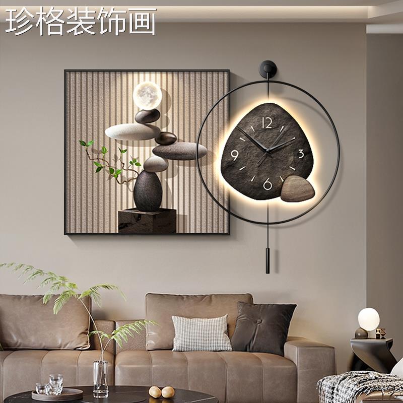 现代轻奢高壁餐厅装饰画挂钟级石来运转饭厅感餐桌DY-651墙挂画带 - 图1