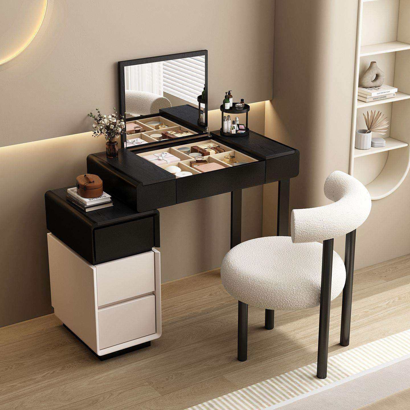 2025翻盖小户型梳妆台北欧卧室现代简约书桌多功能斗柜一体化妆桌,淘宝优惠券,粉丝福利购,淘宝优惠卷