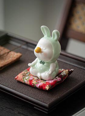 九造2023兔年陶瓷萌兔饰品创意茶几桌面装饰生肖吉祥物礼品