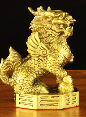 八卦大号铜麒麟摆件一对全黄铜麒麟纯铜家居店铺开业全摆饰工艺品