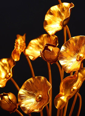 供家用堂常花前供花莲花荷花3朵庙鎏金花菩萨花堂摆件