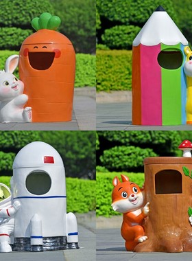 户外卡通环保垃圾桶雕塑玻璃钢户外公园景区幼儿园果皮箱装饰摆件