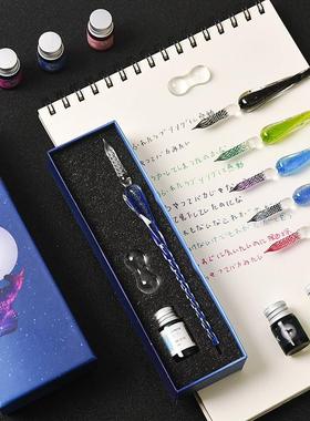 厂家 手工夜光玻璃笔 蘸水夜光签字笔 夜光笔