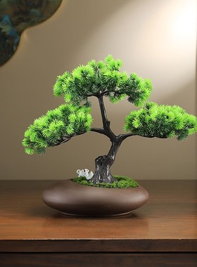 新中式创意迎客松摆件家居客厅酒E柜办公室茶室领导桌面摆设品