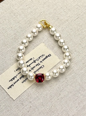 澳白色母贝珍珠项链女12mm大颗粒红宝石全珠链