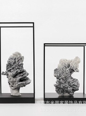 新中式简约摆件铁艺云山墨石软装饰品客厅玄关酒柜样板间禅意摆设