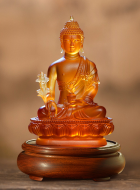 琉璃药师佛如来佛像客厅家用佛具摆件镇宅莲花底座琉璃光如来佛像