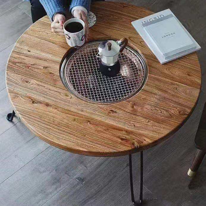 老榆木围炉冰茶桌煮茶桌火锅烧烤桌户外实木民宿煮冰茶桌,淘宝优惠券,粉丝福利购,淘宝优惠卷