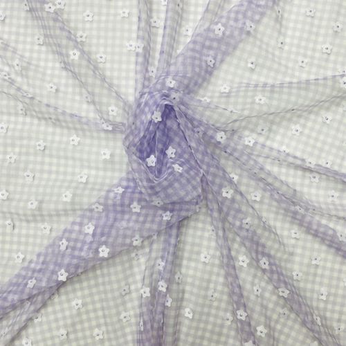 清新甜美田园风格经典印花格子纹网布底激光刺绣花朵蕾丝多色可选 - 图0