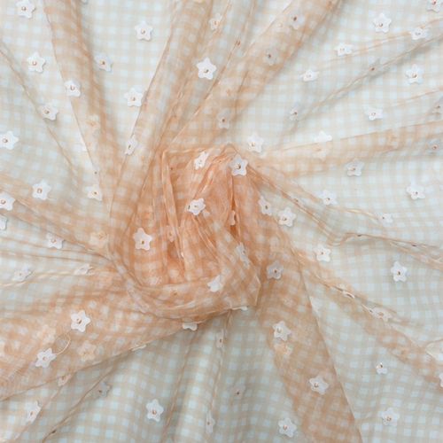 清新甜美田园风格经典印花格子纹网布底激光刺绣花朵蕾丝多色可选 - 图1