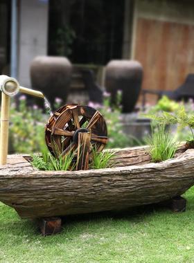 庭院水车流水摆件循环水景观花园布置风水轮喷泉造景民宿小院装饰