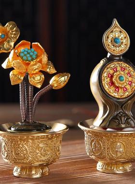 惠尔美黄铜八吉祥供水杯七宝石朵玛海螺朵玛食子供具摆件八供套装