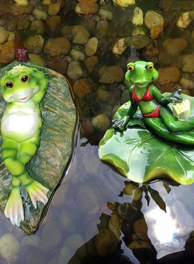 户外庭院假山鱼缸水景鱼池装饰造景物创意卡通动物浮水青蛙摆件