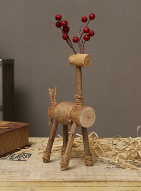 手工木制作小鹿装饰摆件s木质桌面玄关隔断家居饰品创意可爱工艺