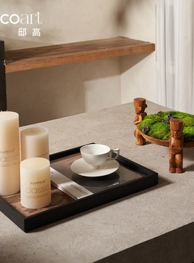 侘寂风民宿客厅大堂茶几吧台自然原木风装饰摆件香薰蜡烛组合搭配