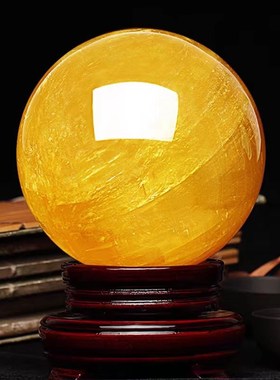 厨房西北角火烧天门摆件原石黄色水晶球家居摆设桌面摆件平安招财