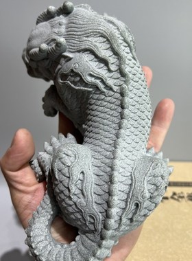 鱼缸造景盘龙镇水兽青石家居中式茶宠摆件卧龙镇纸复古桌面装饰