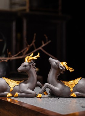 一鹿平安摆件家居饰品手工客厅电视柜茶几茶桌茶室办公室摆设茶宠