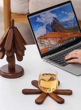 高级感耶诞树隔热垫餐桌摆件创意一棵树实木防烫锅垫折叠杯垫碗垫