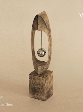 梵其创意摇摆球装饰工艺品摆设侘寂风样板房酒店书房书柜艺术摆件