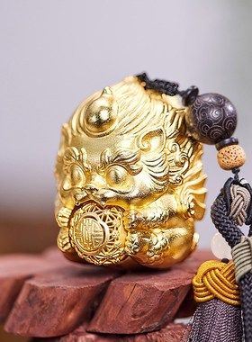 朱炳仁铜 抱富貔貅铜挂件花丝工艺品手把件招财装饰节日送礼