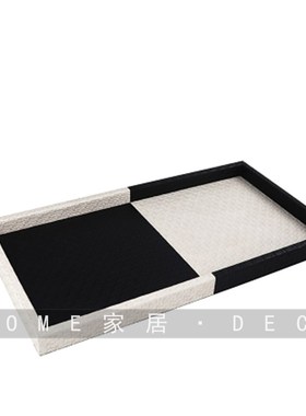 简约现代皮革实木托盘摆件样板房客厅餐J桌酒店接待处桌面果盘装