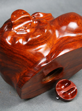 红木雕刻储蓄罐装饰品大30厘米实木创意储蓄罐红色