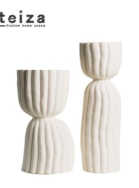 Oteiza现代简约黑白手绘陶瓷花器摆件客厅玄关花瓶样板间软装装饰