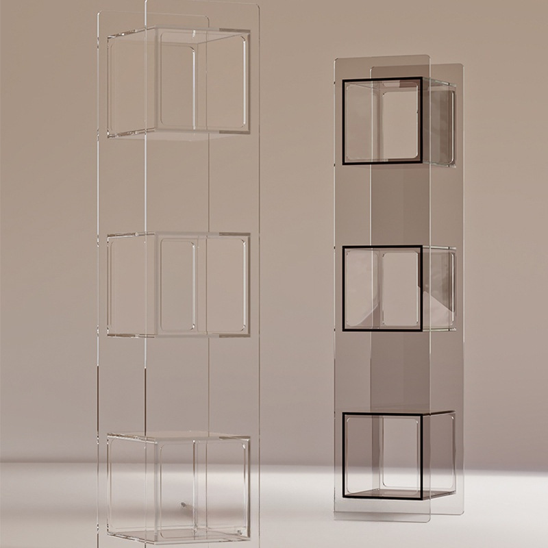 轻奢风透明书柜子客厅家用多层简约实木落地置物架靠墙一体小书架 - 图1