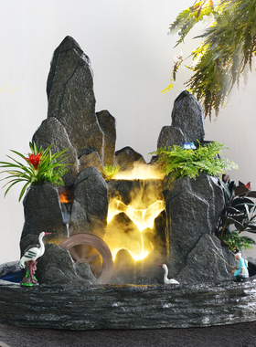 大型室内客厅假山流水喷泉花园庭院山水景观盆景瀑布入户酒店鱼池