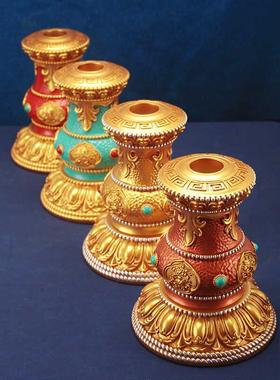 彩绘长柄手摇转金轮底座彩绘树脂转经简八吉祥座子锡杖家用大号