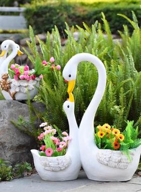 户外园林小品雕塑摆件仿真动物天鹅花盆树脂工艺品别墅庭院装饰品
