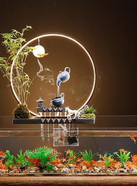 创意循环流水招财生财鱼缸摆件客厅办公室桌面微景观公司开业礼品