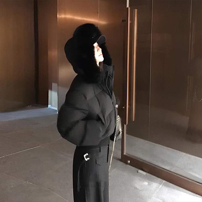 藏青色美式复古毛领连帽棉服外套女短款加厚保暖小个子冬季棉衣潮,淘宝优惠券,粉丝福利购,淘宝优惠卷