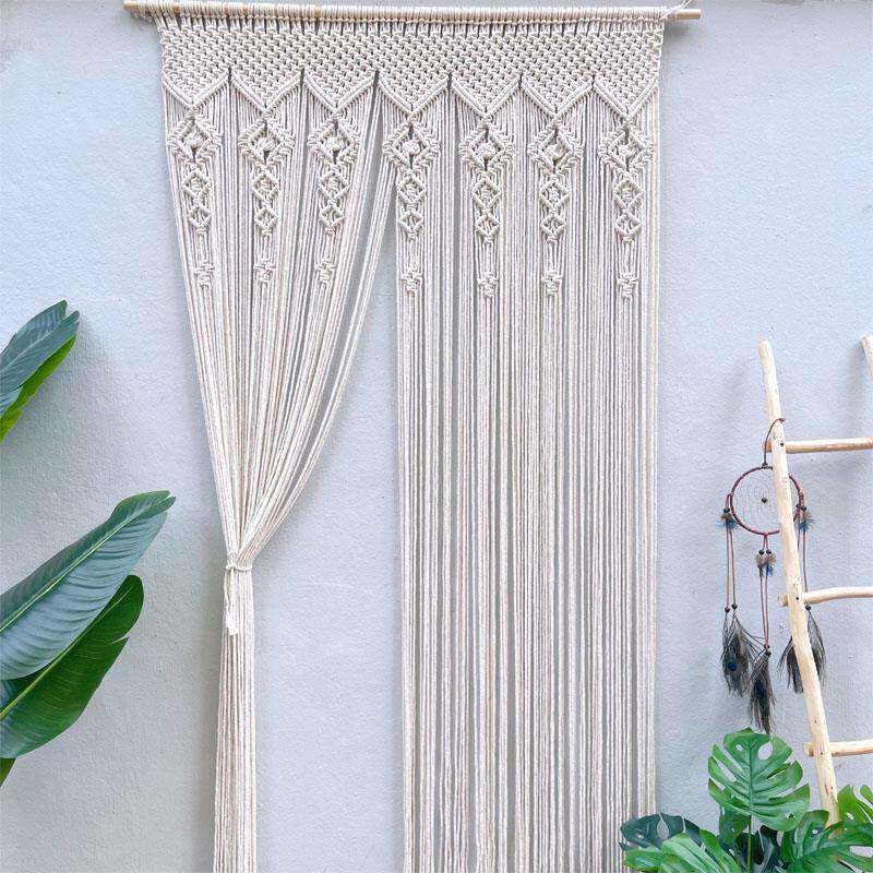 波西米亚手工编织门帘macrame窗帘隔断帘棉绳ins风玄关帘门框装饰 - 图0