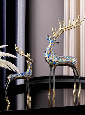 柏梵铜鹿摆件高档新中式客厅玄关装饰招财黄铜工艺礼品摆饰家居乔