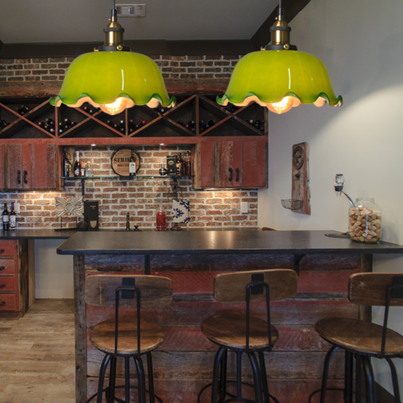 老上海民国怀旧艺术田园灯具餐厅吧台咖啡厅绿色玻璃复古风吊灯 - 图0