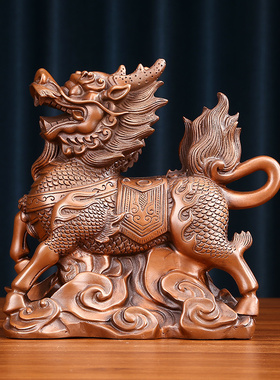 紫铜麒麟摆件一对中式家居办公室B装饰品铜工艺品公司开业乔迁礼