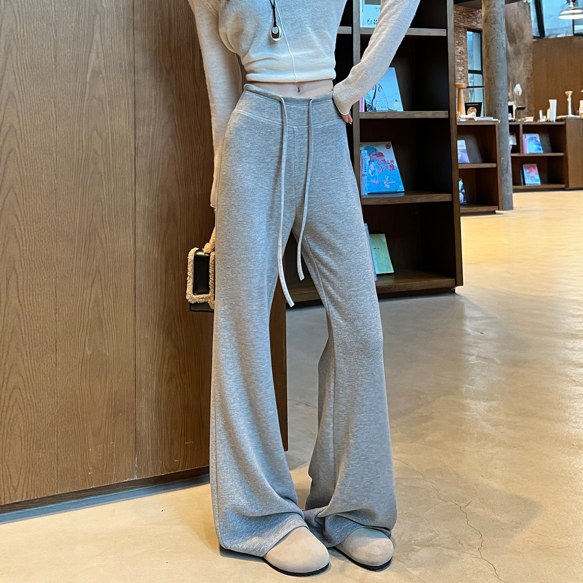 黑灰色羊毛微喇裤女lulu秋冬高腰垂感加绒运动窄版瑜伽阔腿糯米裤,淘宝优惠券,粉丝福利购,淘宝优惠卷