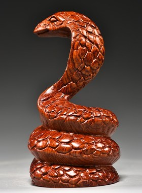 木头蛇摆件实木质雕刻十二生肖木制眼睛蛇吉祥物装饰红木工艺品