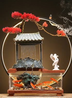 流水摆件创意假山鱼缸江南水乡新中式招财客厅办公室礼品桌面摆设